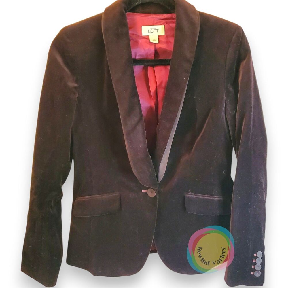 Ann Taylor Loft Purple Velvet Blazer Womens Size 0 Tuxedo